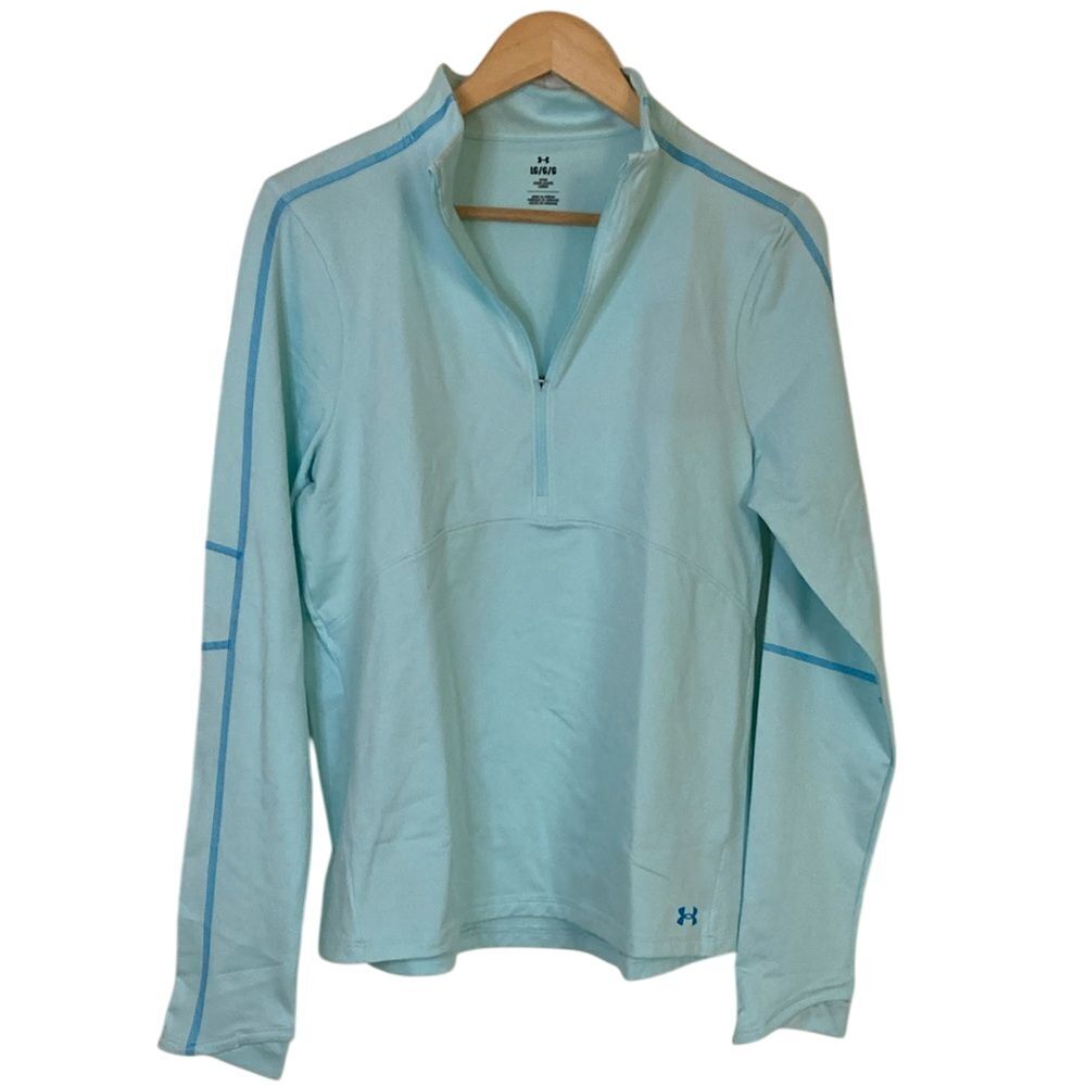 Under Armour Womens Long Sleeve Pullover 1/2 Zip L Blue Fitted Athletic Outdoors